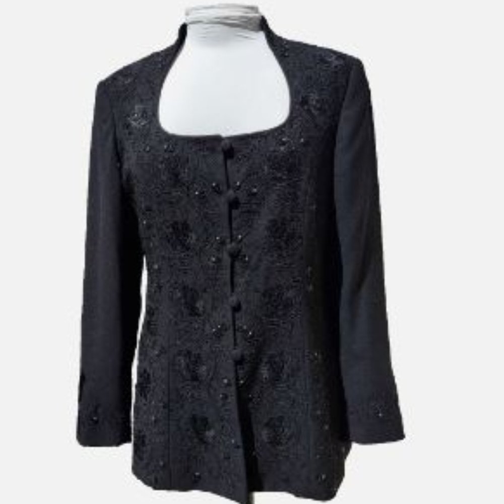 Vintage John Meyer of Norwich Formal Jacket Women's Size 10 Black Embroidery